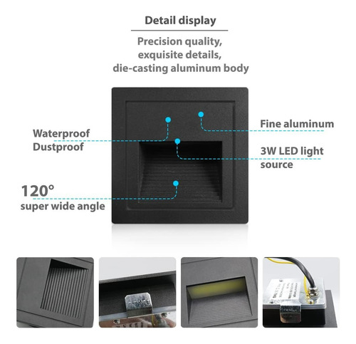Lampara Led Escalera Pared Cortesía Empotrable Foco 1.5w Luz Cálida Negra