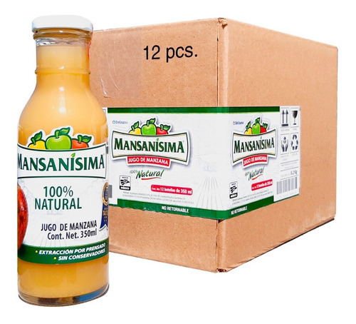 Caja Con 12 Jugos De Manzana Natural Manzanisima 350ml Cu