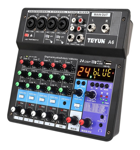 Consola De Audio A6 6ch Protable Mini Mezclador Con Tarjeta