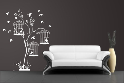 Vinilo Pared Arbol Con Jaulas B Wall Sticker