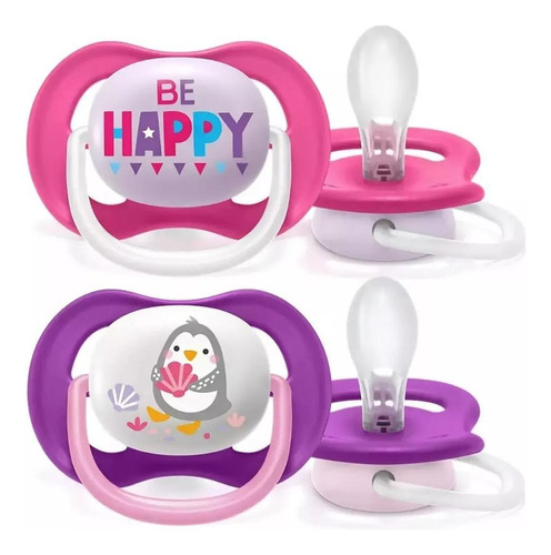 Chupeta Ultra Air Happy 6-18m Pinguim Com 2 Philips Avent