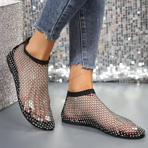 Sandalias Transpirables Sin Cordones De Malla Plana Para Muj