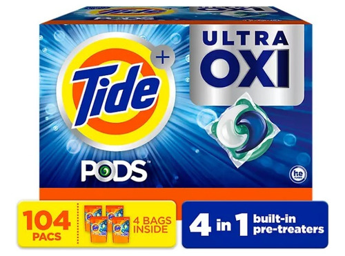 Jabón Detergente Liquido Ultra Oxi Tide  Caja 104 Pods