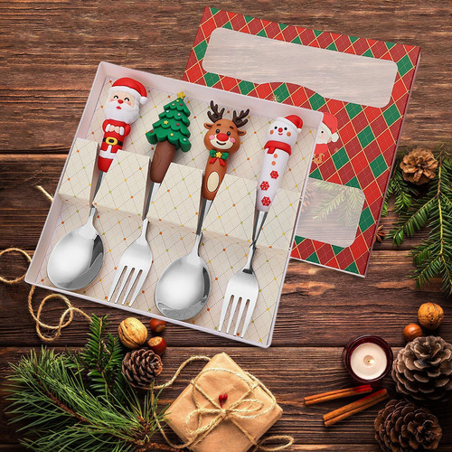 Set De Cubiertos Navideños Brillantes, Acero Inoxidable
