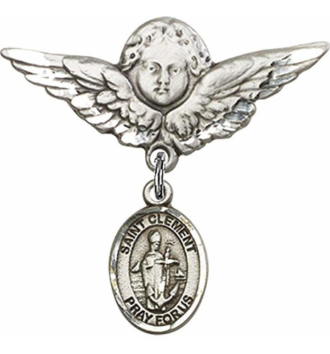 Plata De Ley Bebé Badge With St Clement Encanto Y Alas De Án