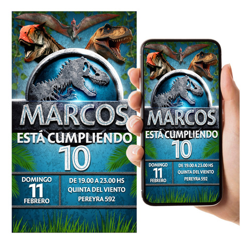 Invitación Digital Tarjeta Virtual Jurassic Park Dinosaurios