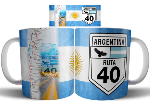 Taza De Cerámica Ruta 40 Km Mapa Argentina Bandera