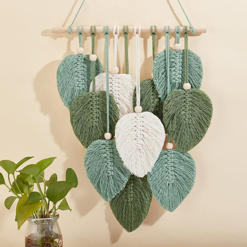 Kit De Macramé Pared Para Principiantes, Tapiz Hojas Y Pluma