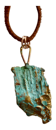 Collar Turquesa Corteza De Arbol En Bronce, Cuero, Cod1