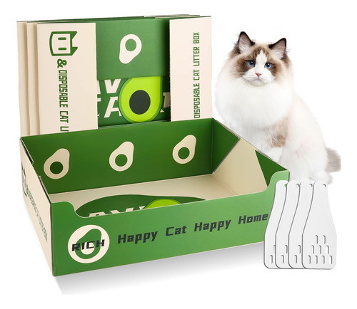 Pruuok - Cajas De Arena Desechables Para Gatos, 4 Unidades,