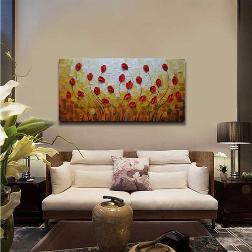 Quadro Pintura Tela Abstrata Cozinha Floral Decorativo 5447