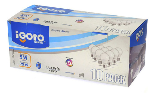 Foco Led 9w Luz Blanca 6500 K Base E27 A19 (10 Pzas)