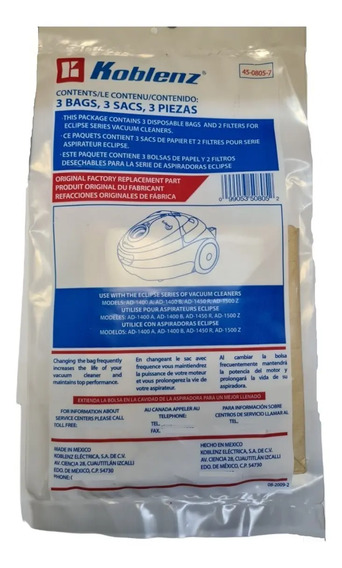 Bolsas Para Aspiradora Eclipse Koblenz | MercadoLibre 📦