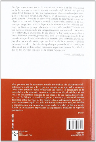 Los Orígenes Ideológicos De La Revolución Norteamericana, De Bernard Bailyn. Editorial Tecnos (g), Tapa Blanda En Español
