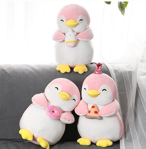 Pingüino Rosa Comiendo Pizza Helado Dona 33cm Miniso Life