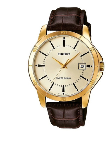 Reloj Casio Hombre Mtp-v004gl Cuero Gold Impacto Online