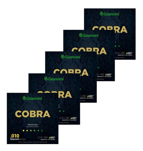 Kit 5 Encordoamento Violão Aço Giannini Geefle Série Cobra