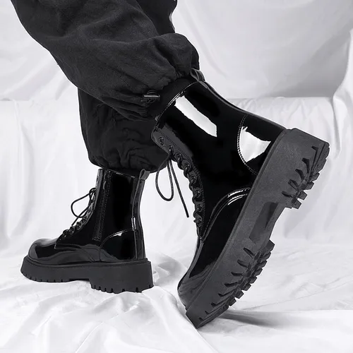 Botas Casuales Hombre Zapatos De Charol Plataforma Cómodo