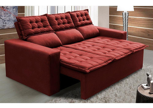 Sofá 3 Lugares Retrátil e Reclinável Cama inBox Slim 1,80m Velusoft Vermelho