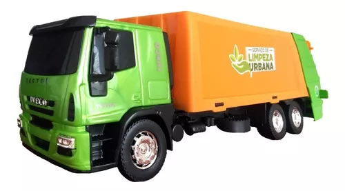 Caminhão de Brinquedo Iveco Tector Coletor Laranja e Verde em