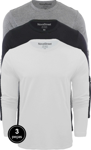 Kit 3 Camisetas Masculinas Manga Longa Swag Algodão Premium
