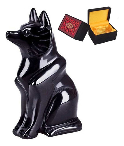 Tallado A Mano Obsidiana Negra Estatua De Zorro Buena Suerte