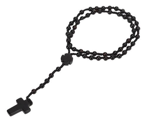 Collar Con Forma De Rosario De Obsidiana, Color Negro, Pulid
