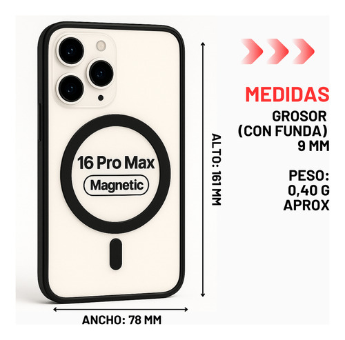 Funda Para Celular Magsafe Compatible Iphone 16 Pro Max Negro Clásico
