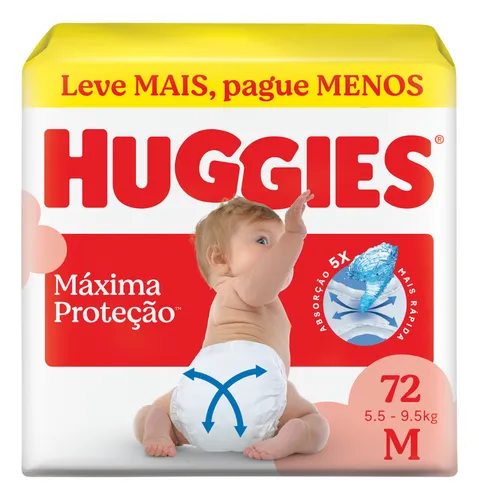 Huggies Fralda Descartável Máxima Proteção M - 72 Un