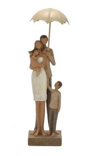 Escultura Família Filho E Bebê No Guarda-chuva 10x32cm