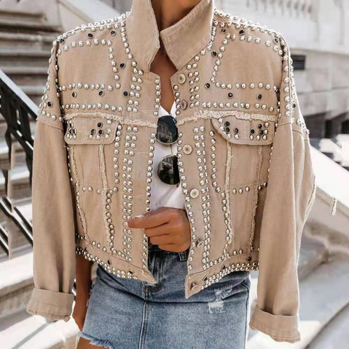 Chaqueta Vaquera Con Tachuelas De Estilo Punk Para Dama