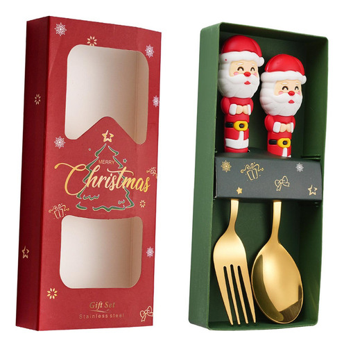 Qa Juego De 2 Tenedores Y Cucharas Navideñas, Papá Noel