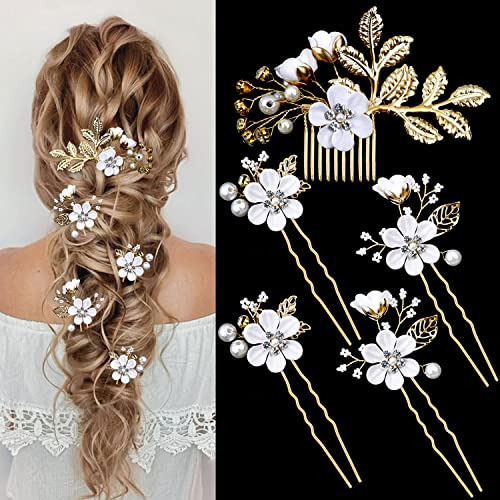 5 Pcs Bridal Flower Wedding Hair Pins Crystal Pearl 4nzmk