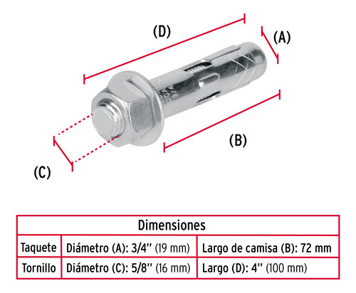 Taquete Expansivo C/tornillo 5/8'' 25 Pz Fiero 47362