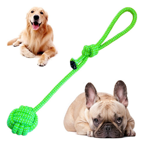 Brinquedo Puxador Pet Cães Mordedor Osso Bola De Corda Forte Cor Verde 37 Cm