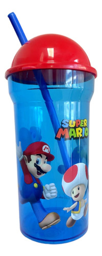Vaso Super Mario Bros Tapa Alta Sorbete 460ml Infantil Toyz Azul/rojo