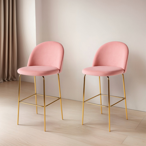 Set X 2 Banquetas Barra Bar Cocina Modernas Rosa Imperial Dorado Rosa