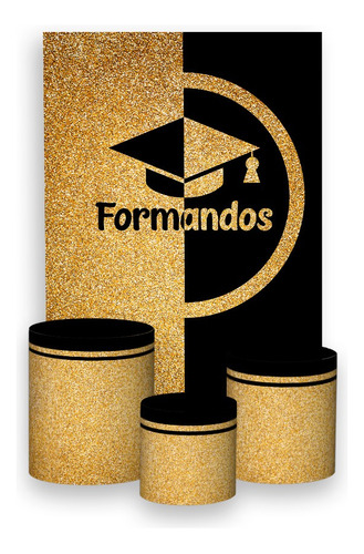 Painel Vertical + Trio De Capas - Formandos Preto Dourado 09