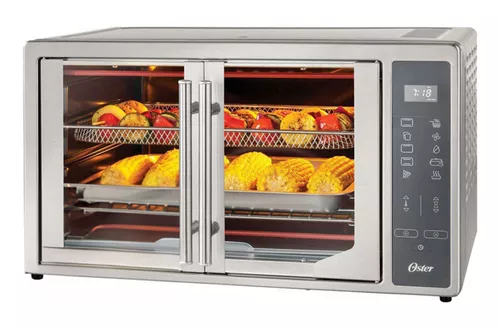 Oster Horno digital freidora de aire con RapidCrisp, acero inoxidable,  horno de encimera de 12 funciones con convección, plateado