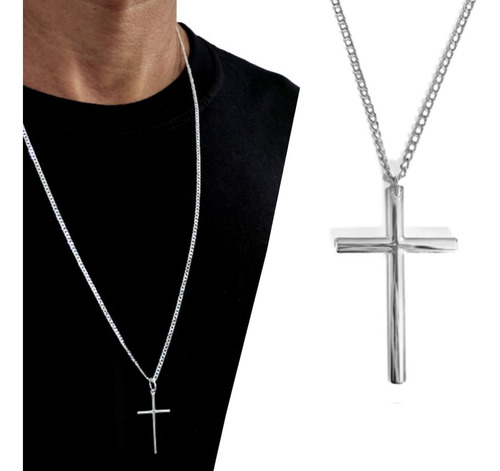 Colar Corrente Crucifixo 60cm Aço Inoxidável 316l Cruz Luxo
