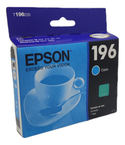 Cartucho De Tinta Epson 196 Cor Ciano Do 4 Ml