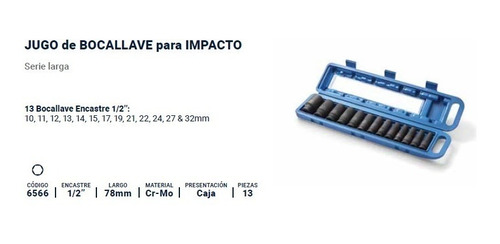 Kit Juego De Llaves Tubo Bremen Impacto Largos Set 13 Piezas