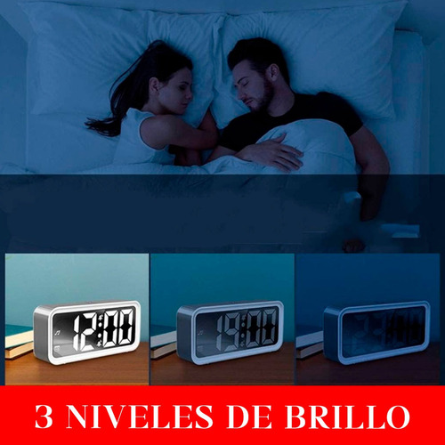 Reloj Led Despertador Alarma Espejo Digital Inteligente Blanco/nros Verdes