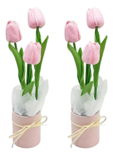 Flores De Tulipanes Artificiales En Maceta, Ramo De