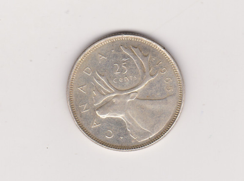 Moneda Canada 25 Cents Año 1965 Plata Excelente