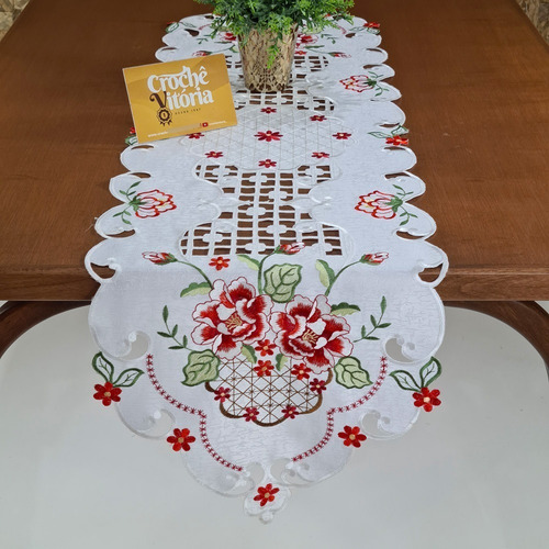 Caminho De Mesa Guippir Bordado Renda 1,50 Trilho Paris Luxo Cor Flor Vermelha