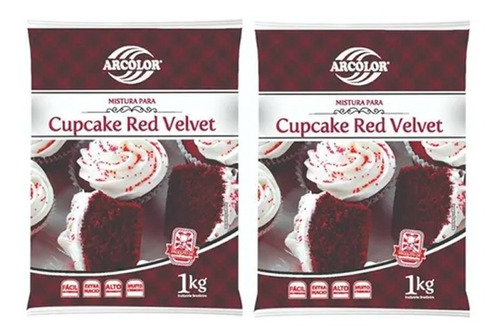 Kit Mistura Para Cupcake Red Velvet 1kg C/ 2 Un Arcolor