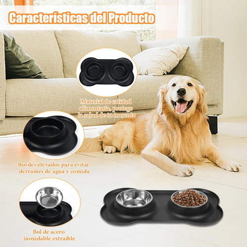 Plato Para Perro 2 Tazones Desmontables De Acero Inoxidable,
