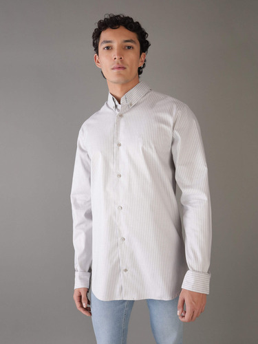Camisa Gris Calvin Klein Con Estampado A Rayas Hombre