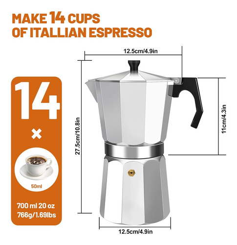 Estufa De Aluminio Para Café Expreso 14 Tazas - 700 Ml